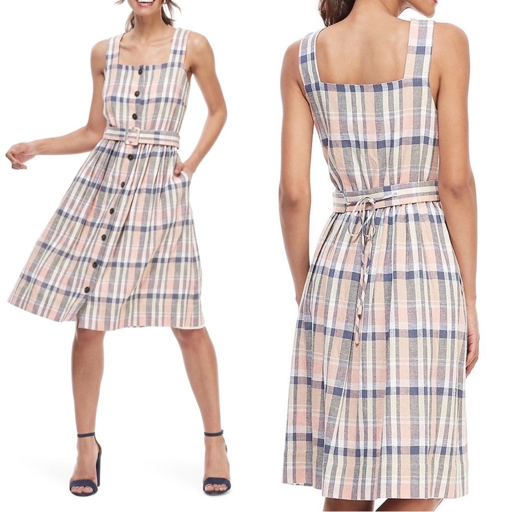 Gal Meets Glam Peyton Plaid Square Neck Sleeveless Sun Dress Sz 4P